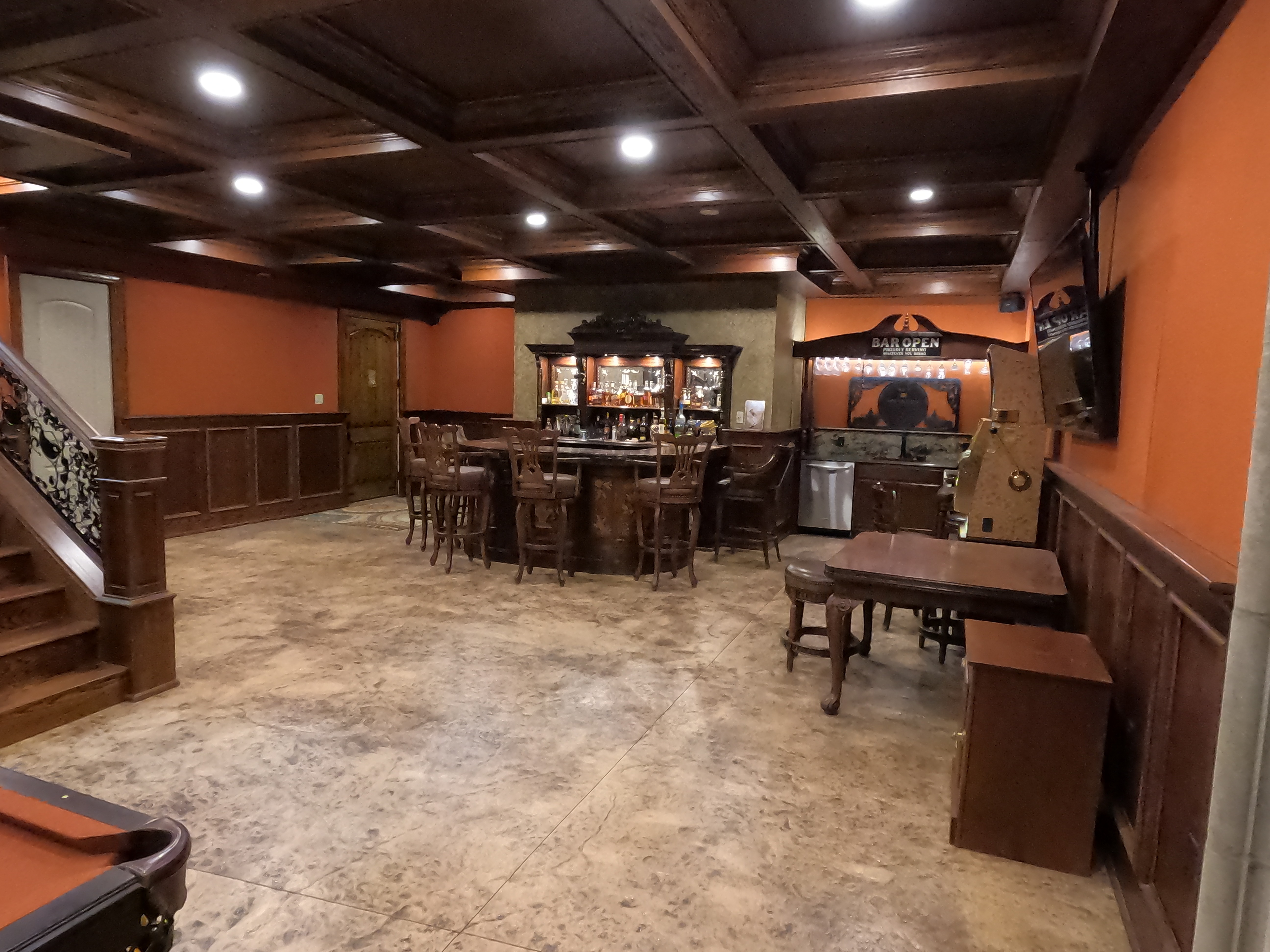 Coffered Ceiling & Dark Wood Wainscoting